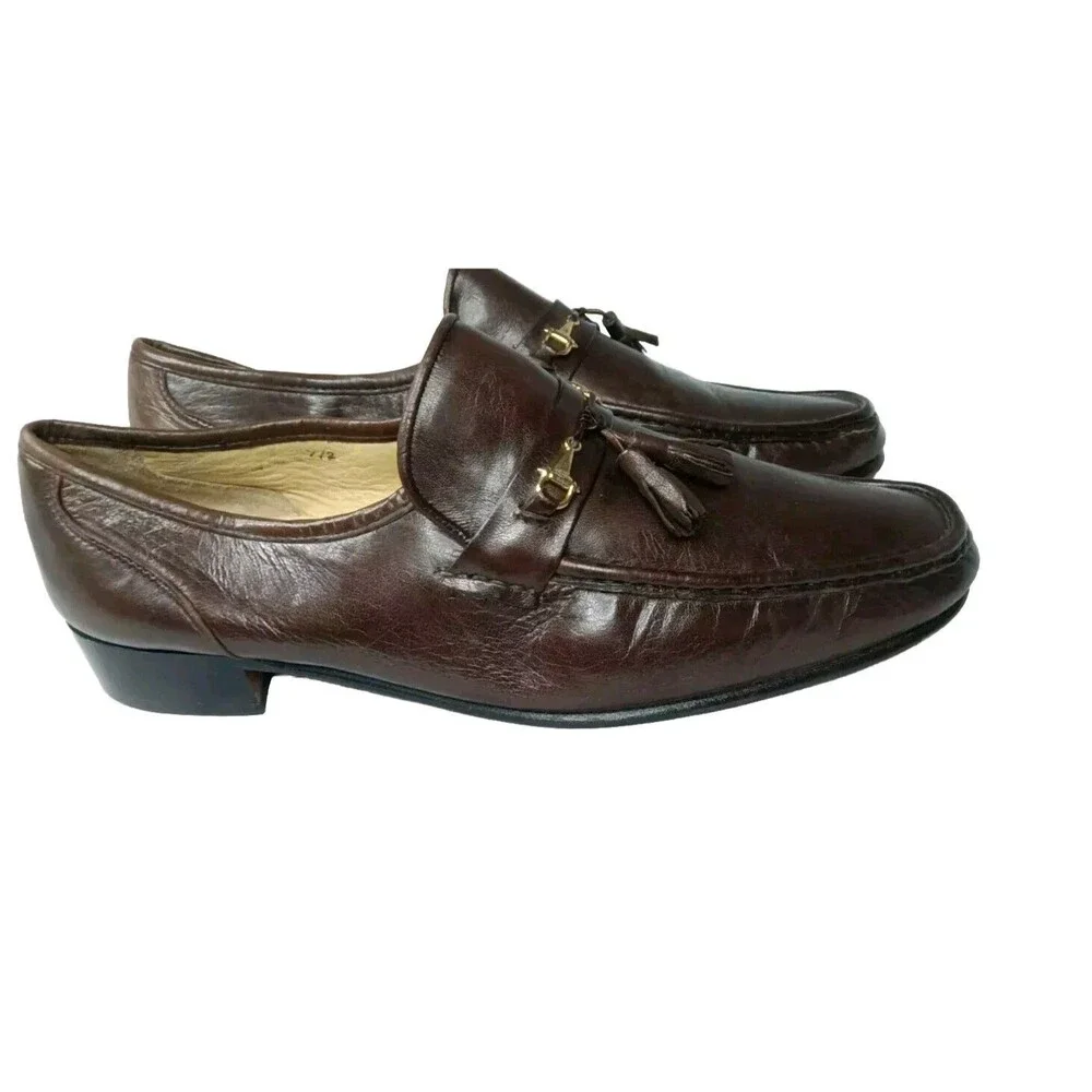 Vintage Bellesco Italian Leather Tassel Loafers Men's Shoes Size 9.5 M Brown
